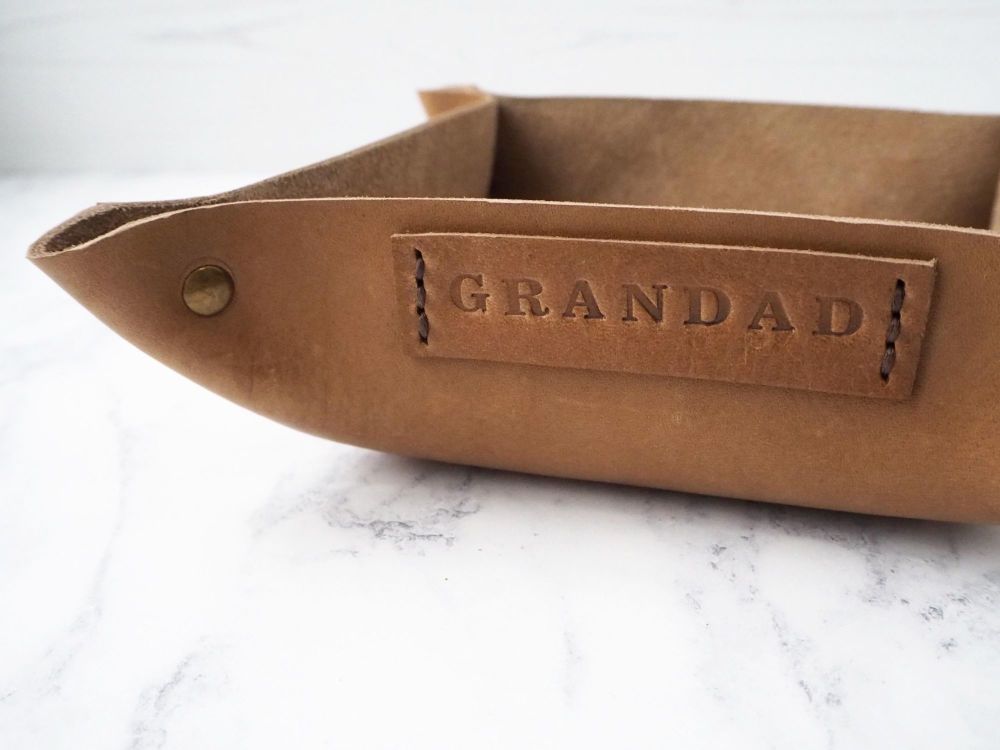 Genuine Handmade Tan Brown Leather Coin / Valet Tray - Gift for GRANDAD