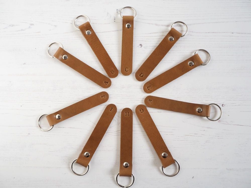 Handmade Leather Personalised Single Initial Key Ring - Tan Brown