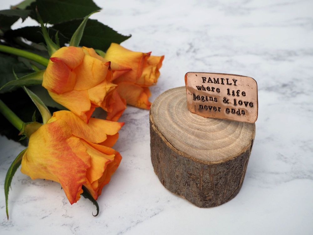 Wooden Log & Copper Quote Display - FAMILY