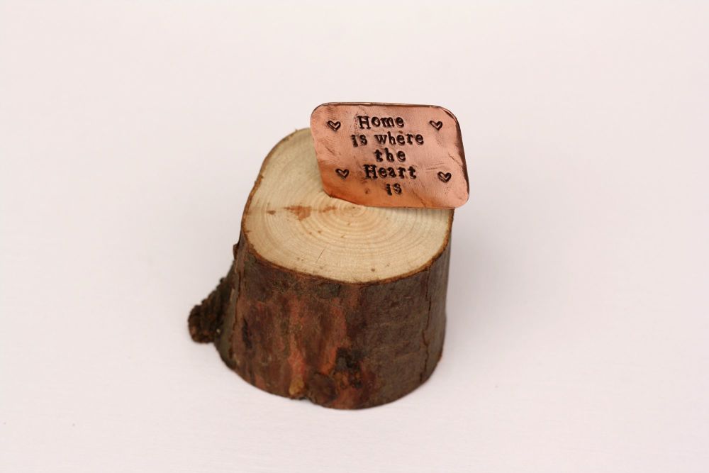 Wooden Log & Copper Quote Display - Home & Heart