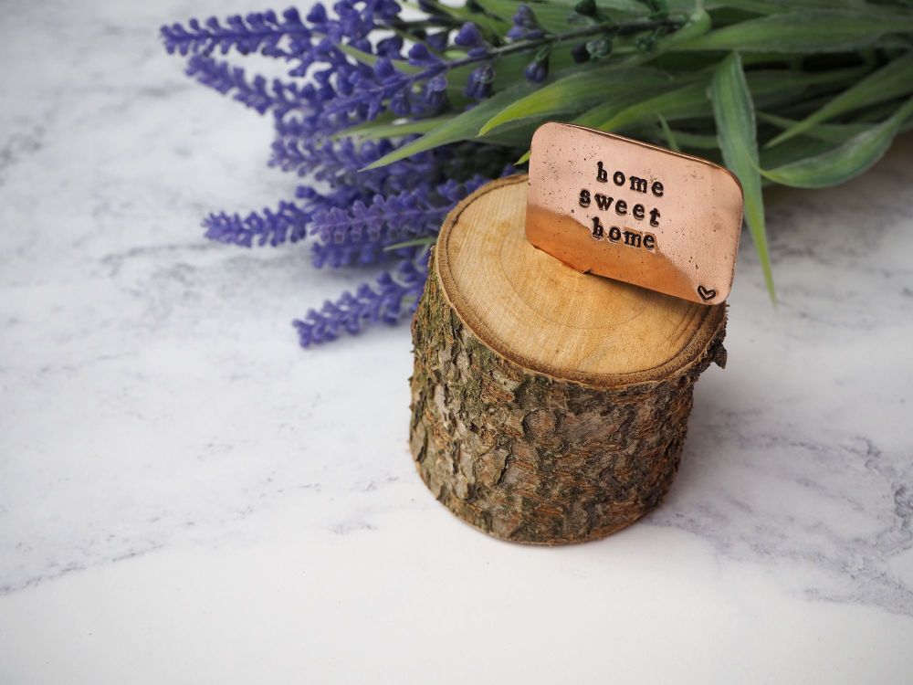 Wooden Log & Copper Quote Display - Home Sweet Home