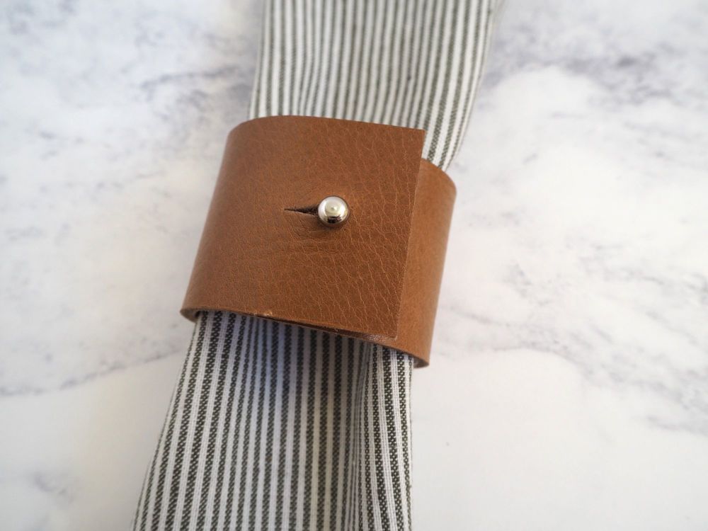 Handmade Leather Napkin Rings - Tan Brown - Single Ring