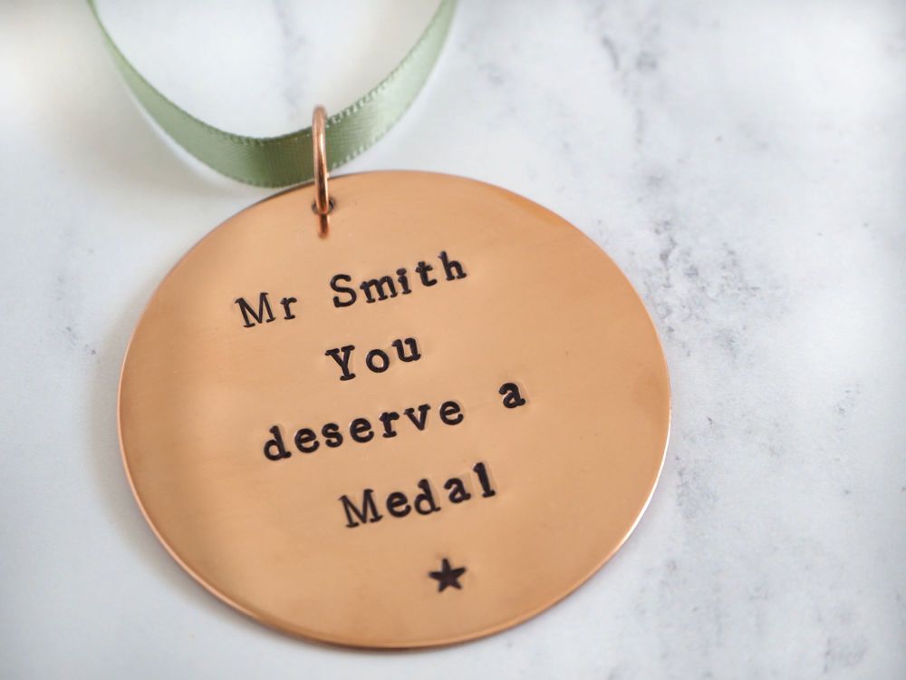 Copper Hanging Medal Decoration - You deserve a Medal - Teacher Gift - Thank You Gift