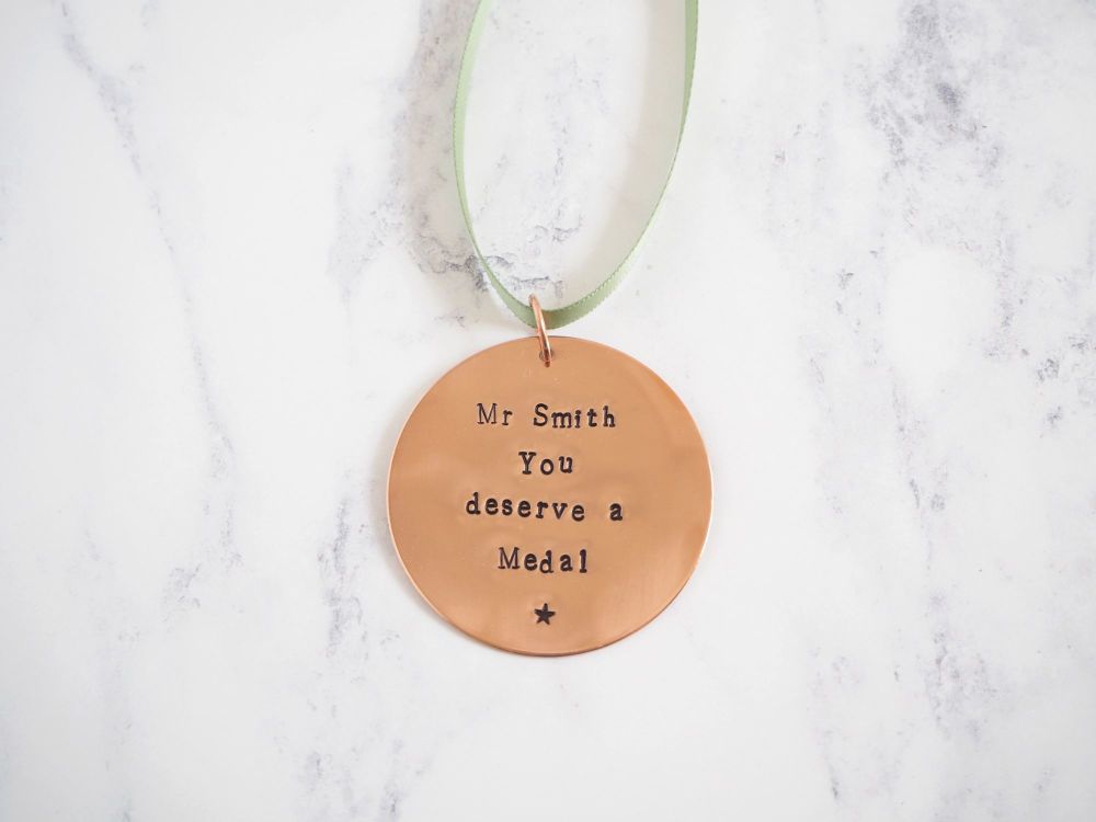 Copper Hanging Medal Decoration - You deserve a Medal - Teacher Gift - Thank You Gift