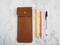 Genuine Leather Pencil Case Sleeve - Tan Brown