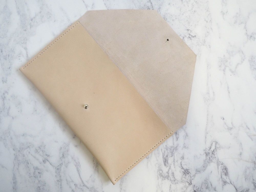 Genuine Hand Stitched Leather Clutch Bag - Thick Cream