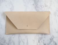 Genuine Hand Stitched Leather Clutch Bag - Thick Cream