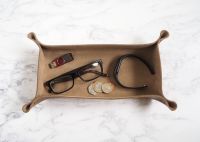 Genuine Handmade Tan Brown Leather Coin / Valet Tray - Large Rectangle - Personalised Gift