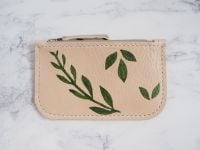 Genuine Hand Stitched Leather Zip Purse - Botanical Green