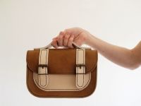 Genuine Hand Stitched Mini Leather Satchel - Thick Tan Brown & Cream Mix
