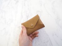Tan Brown Leather Coin Purse, Card Holder Pouch - Thick Tan Brown