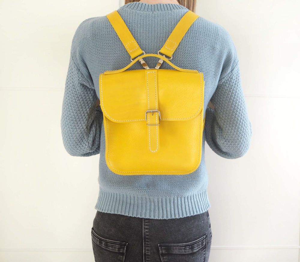 Genuine Hand Stitched Leather Messenger Bag - Hand Dyed Yellow