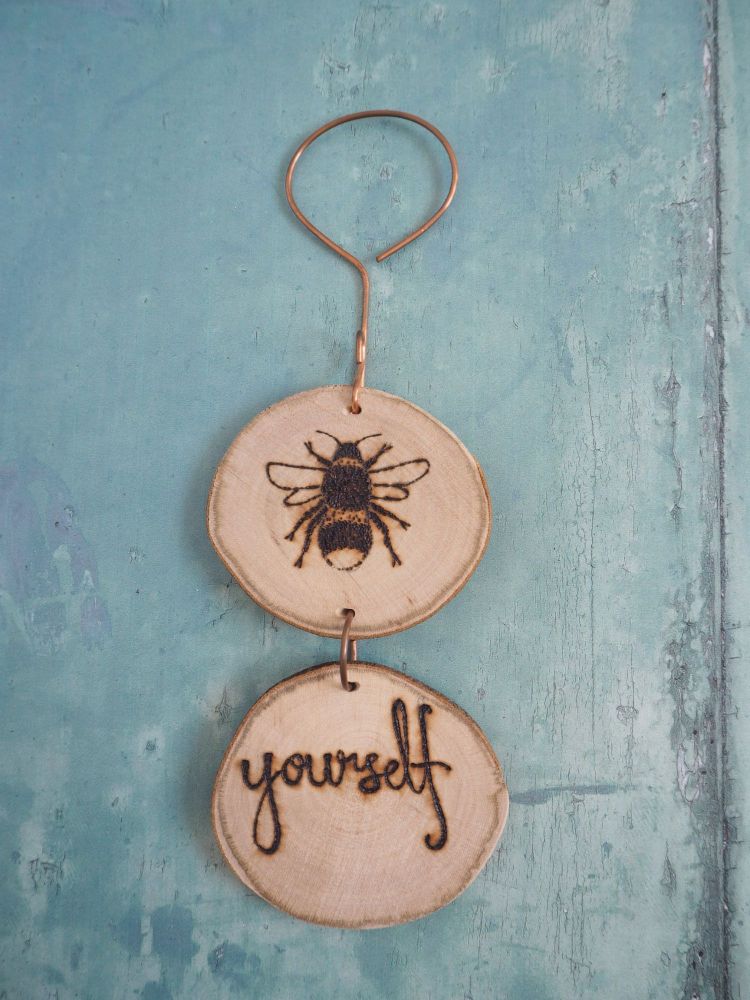 Hanging Wood Slice & Copper Bee Yourself Wall Decoration