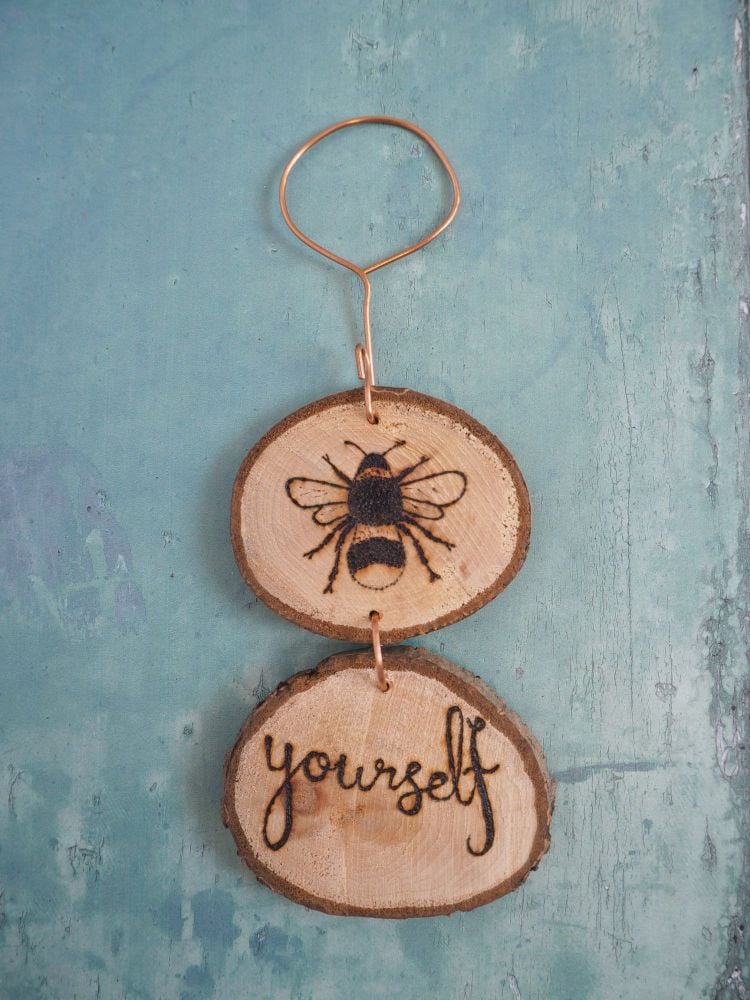 Hanging Wood Slice & Copper Bee Yourself Wall Decoration
