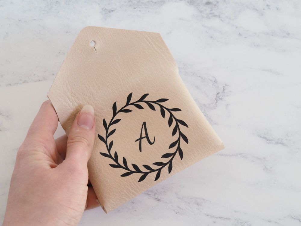 Small Leather Coin Purse, Personalised Initial Decal, Card Holder Pouch