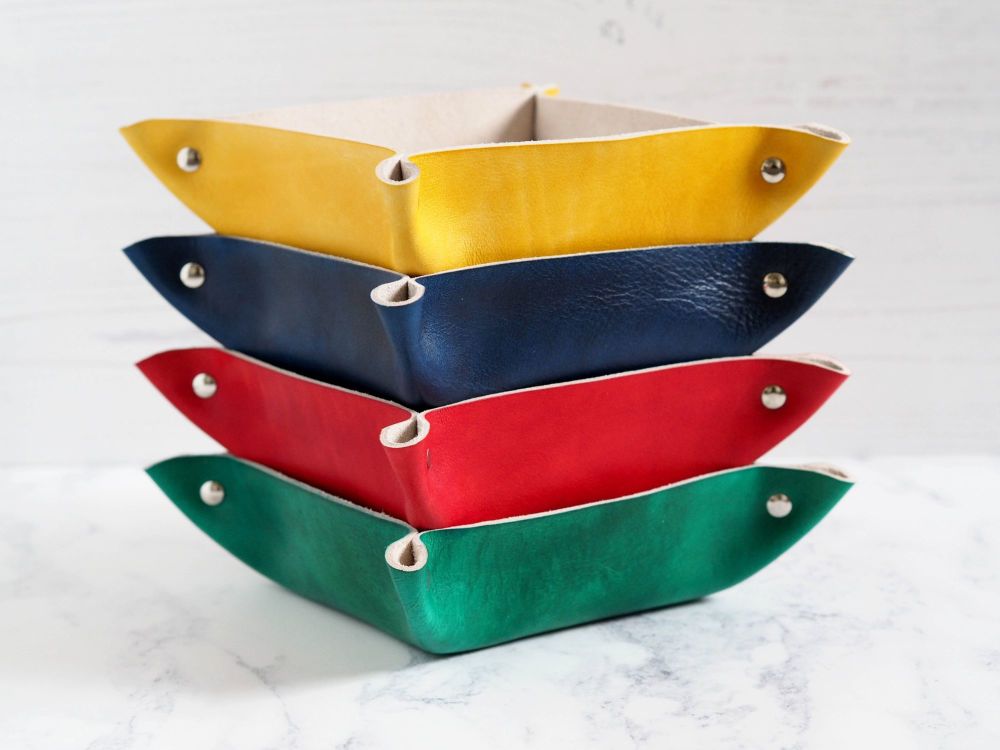Genuine Handmade Leather Coin Tray - Multi Coloured Options - Personalised Gift