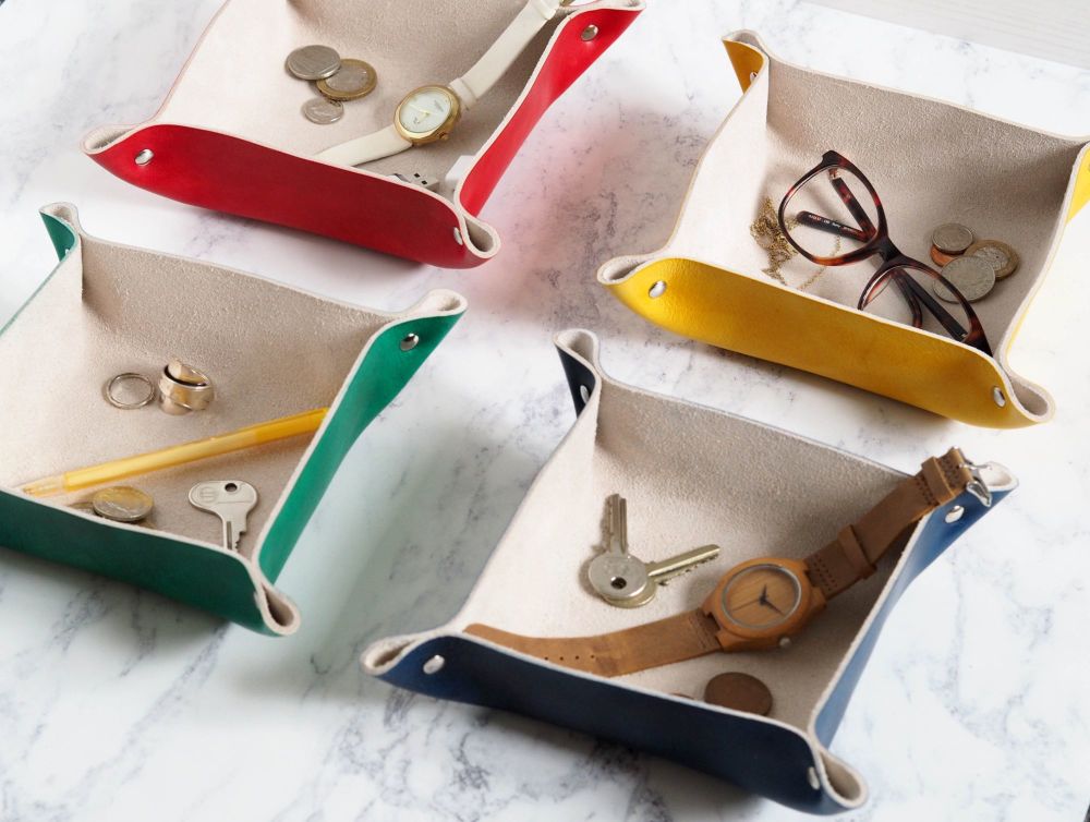 Genuine Handmade Leather Coin Tray - Multi Coloured Options - Personalised Gift
