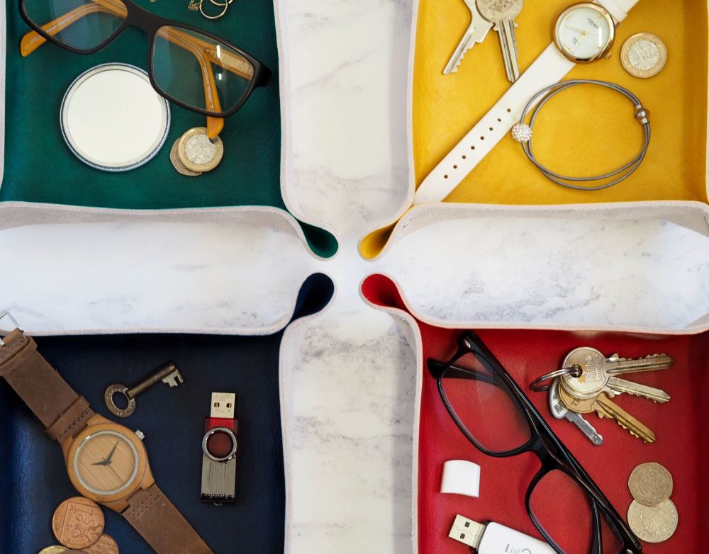 Genuine Handmade Leather Catch All Tray - Multi Coloured Options - Personalised Gift