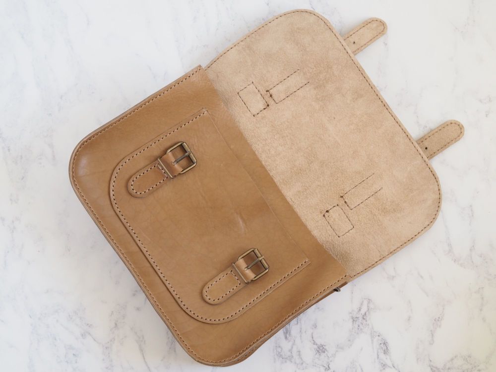 Genuine Hand Stitched Leather Satchel - Cream