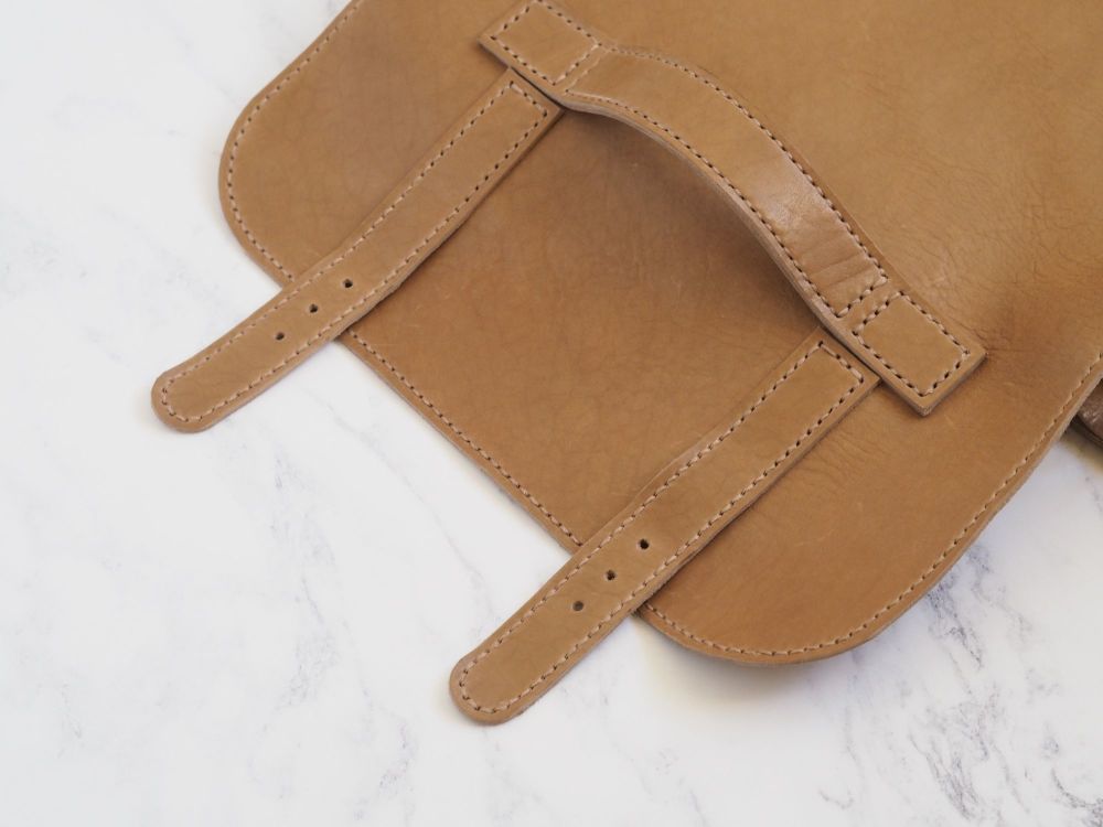 Genuine Hand Stitched Leather Satchel - Hand Dyed Tan Brown & Cream Mix