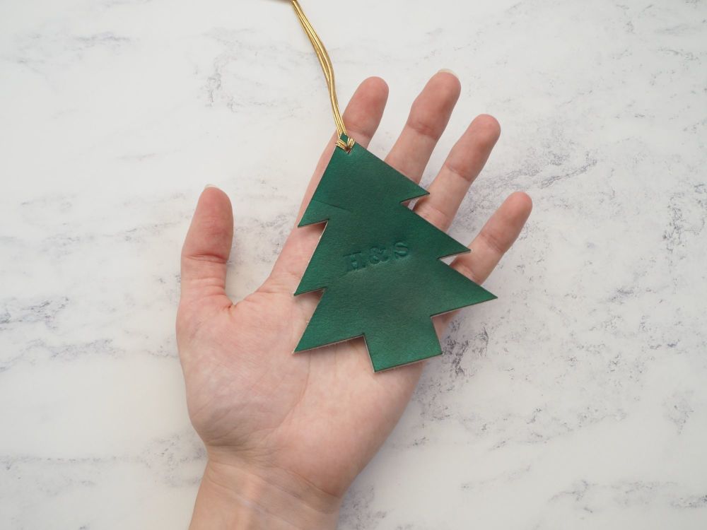 Xmas Leather Personalised Tree Decorations