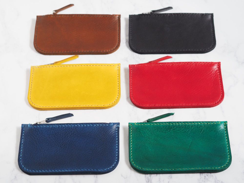Genuine Hand Stitched Leather Zip Purse - Hand  Dyed Colours