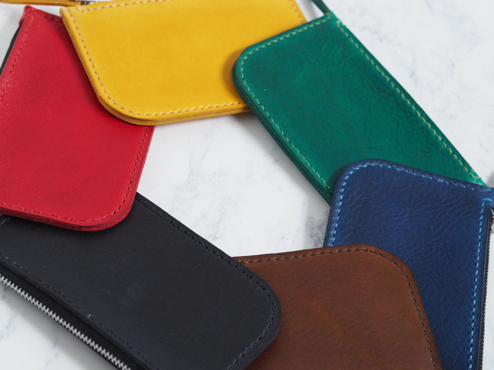 Genuine Hand Stitched Leather Zip Purse - Hand  Dyed Colours