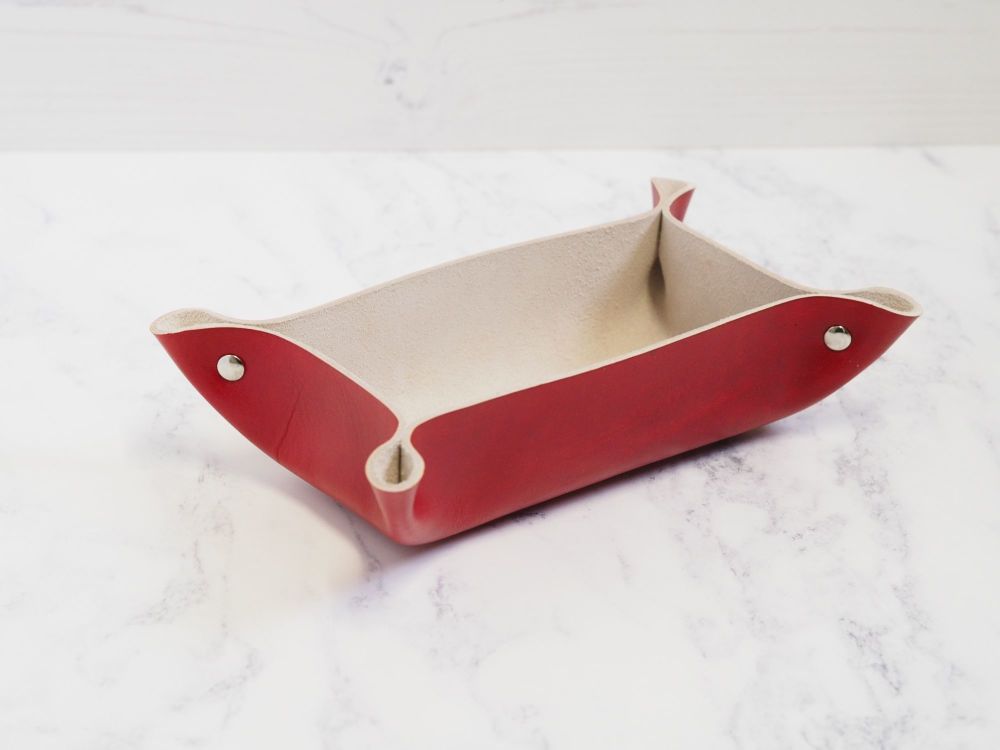 Genuine Handmade Leather Coin / Valet Tray - Small Rectangle - Personalised Gift - Colour Pop