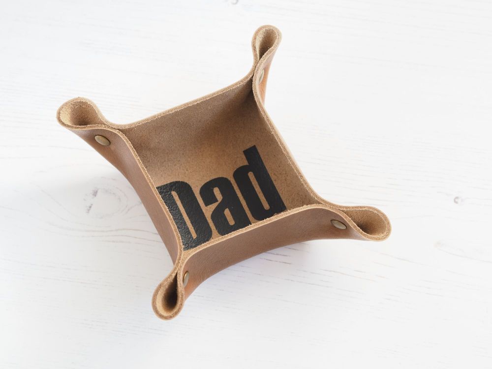 Genuine Handmade SMALL Leather Coin Tray with Bold Vinyl