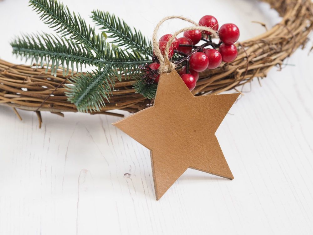 Handmade Leather Personalised Rustic Star Decorations