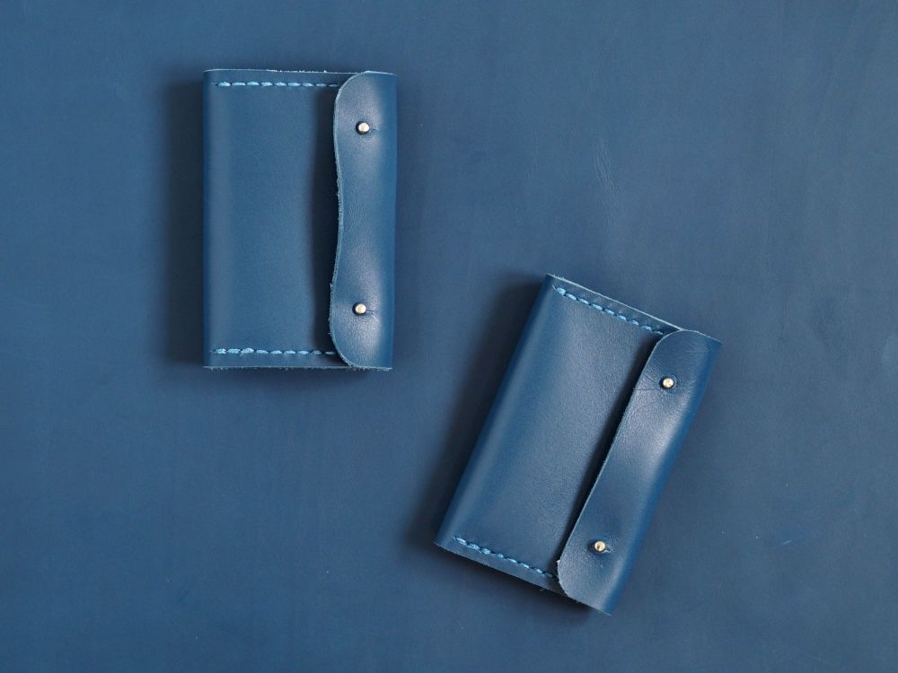Genuine Handmade Leather Key Holder Pouch - Soft Blue