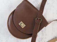 Genuine Hand Stitched Mini Leather Saddle Bag - Chocolate Brown
