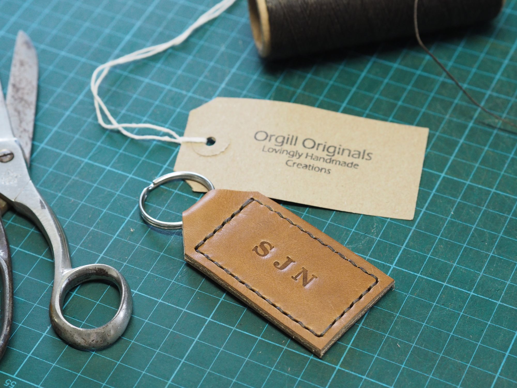 Personalised leather tag key ring gift for dad