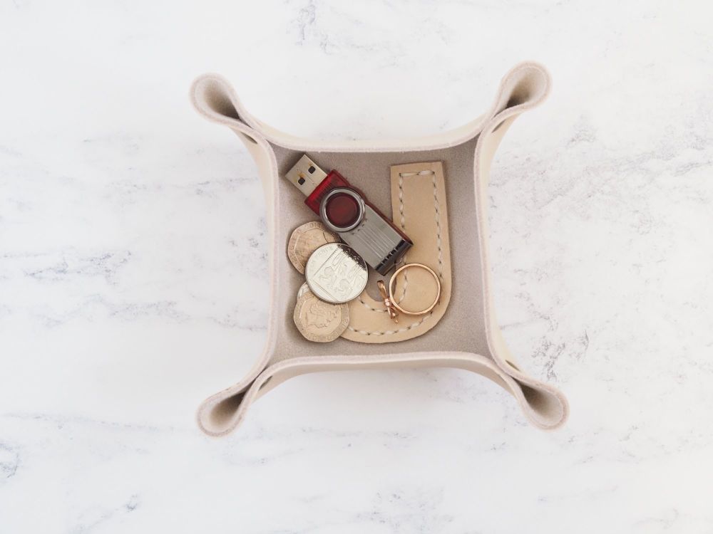 Genuine Handmade Leather Coin Tray - Mini Letter Design - Multi Coloured Options - Personalised Gift