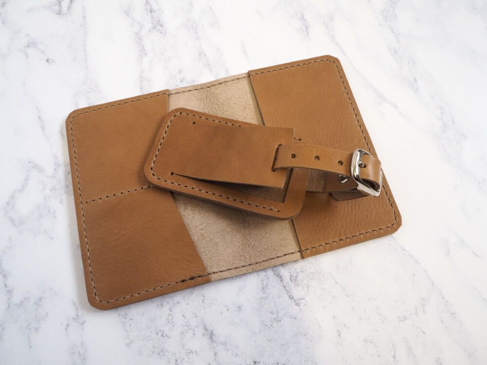 Genuine Leather Handmade Passport Holder & Luggage Tag Gift Set