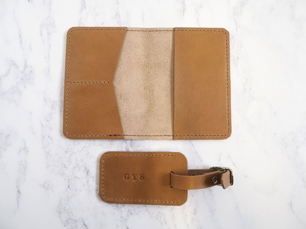 Genuine Leather Handmade Passport Holder & Luggage Tag Gift Set