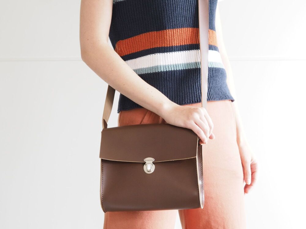 Leather 'Katie' Shoulder Bag - Chocolate Brown