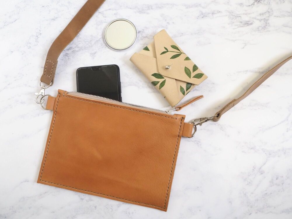 Leather Mini Zip Bag - Orange Tan - SUPER SECONDS