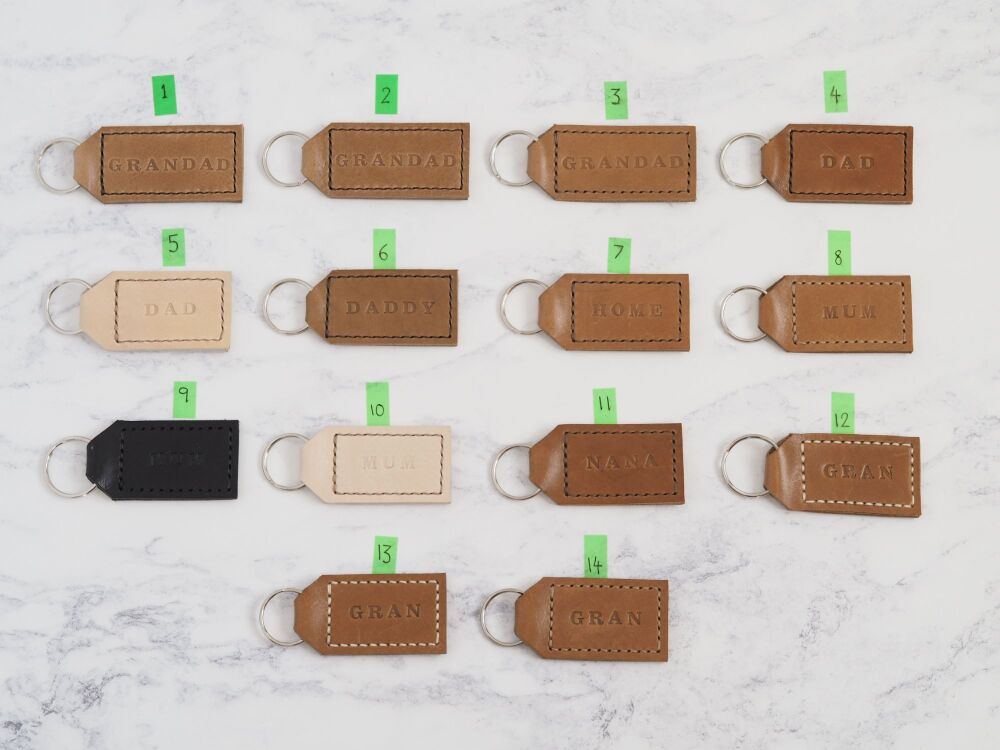 Leather Personalised Key Ring Gifts - Thick Tan & Cream - SUPER SECONDS
