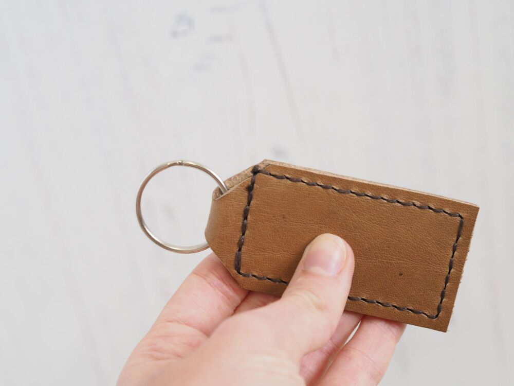 Leather Personalised Key Ring Gifts - Thick Tan & Cream - SUPER SECONDS