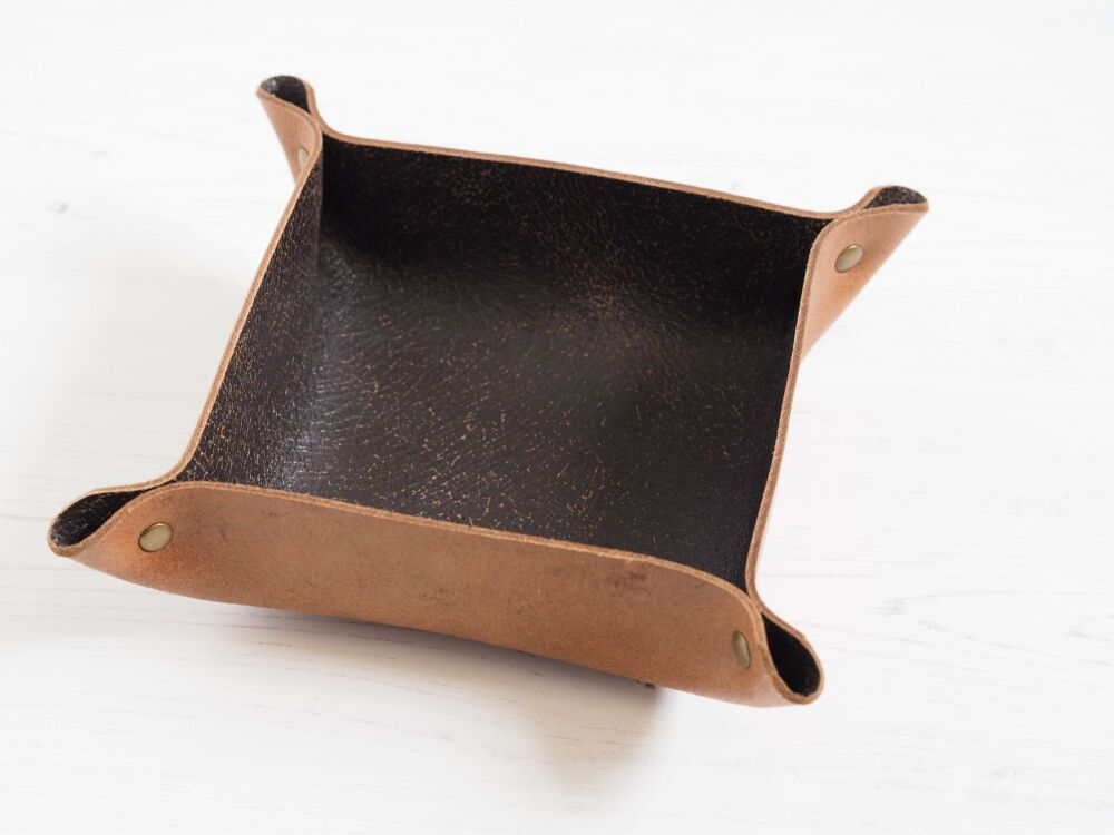 Brown Leather Coin Tray - Rustic Crackle - SUPER SECONDS