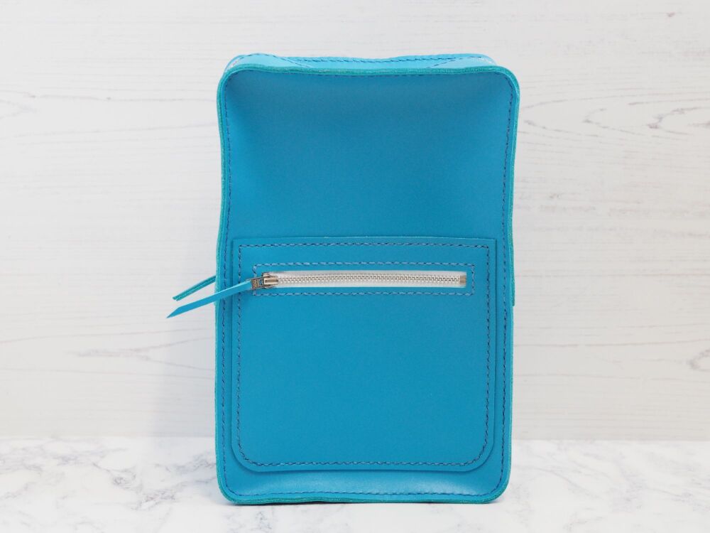 Genuine Hand Stitched Leather Nellie Bag - Bright Blue - Backpack Design