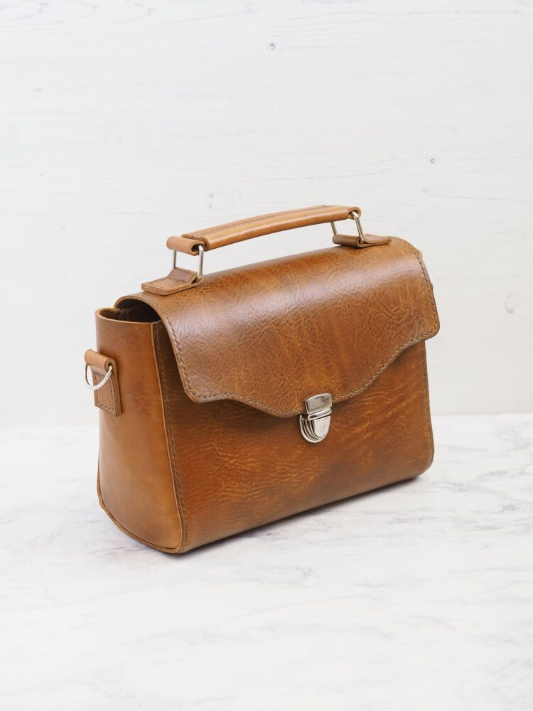 Genuine Hand Stitched Leather Jolie Bag - Hand Dyed Brown