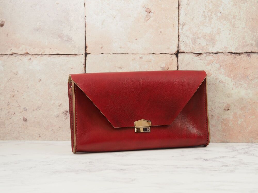 Genuine Hand Stitched Leather 'Chloe' Clutch Bag - Hand Dyed Oxblood Red