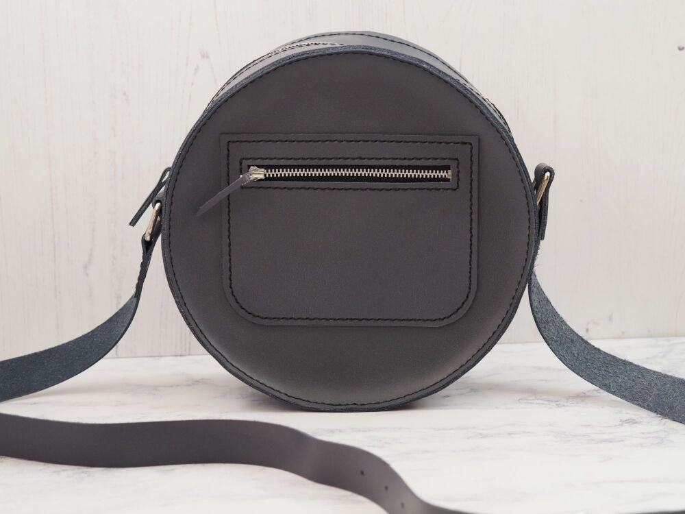 Genuine Hand Stitched Leather Circular Bag - Grey