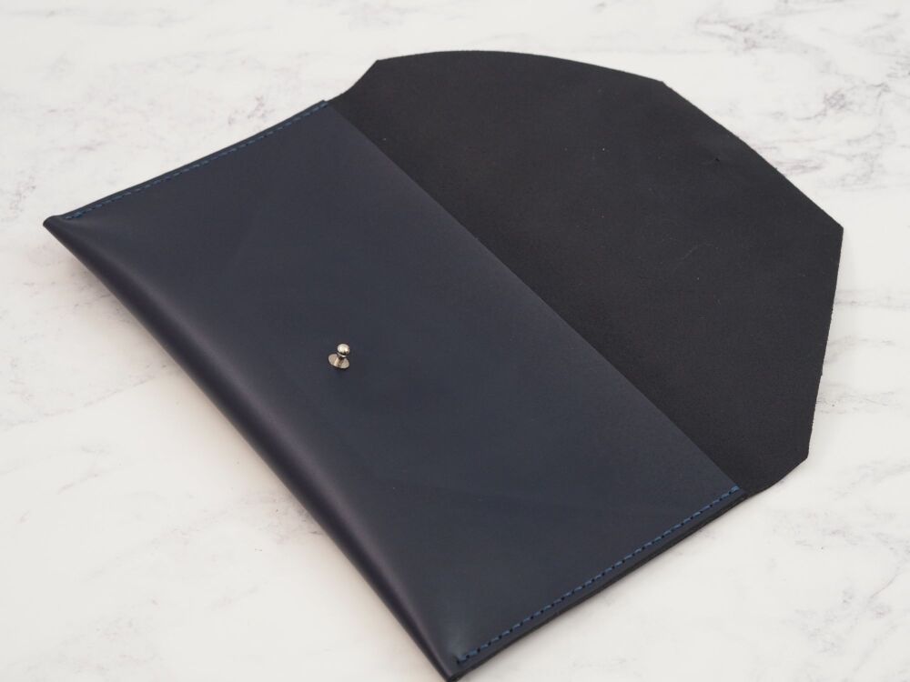 Genuine Hand Stitched Leather Clutch Bag - Thick Dark Blue
