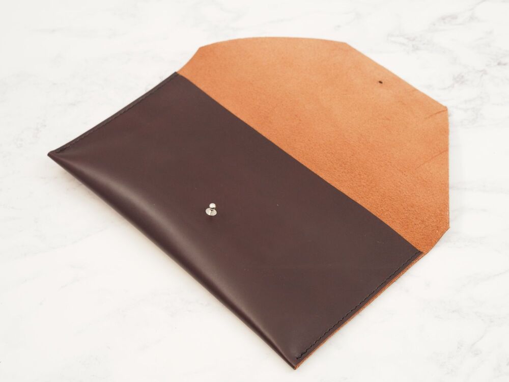 Genuine Hand Stitched Leather Clutch Bag - Burgundy - SUPER SECONDS