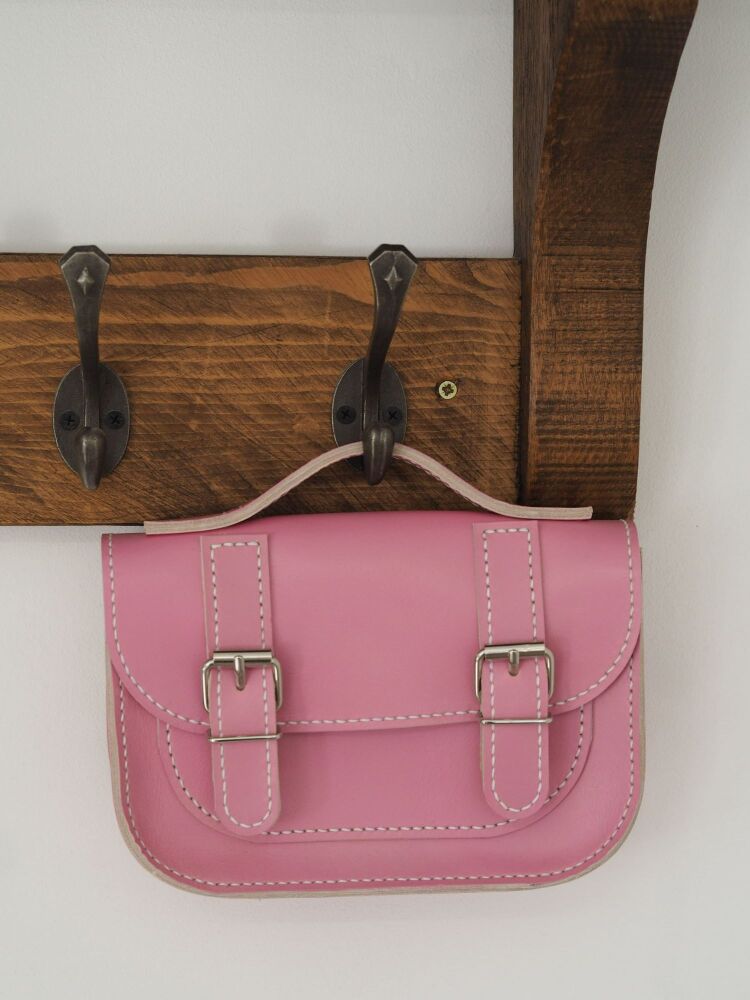Genuine Hand Stitched Mini Leather Satchel - Hand Dyed Pink