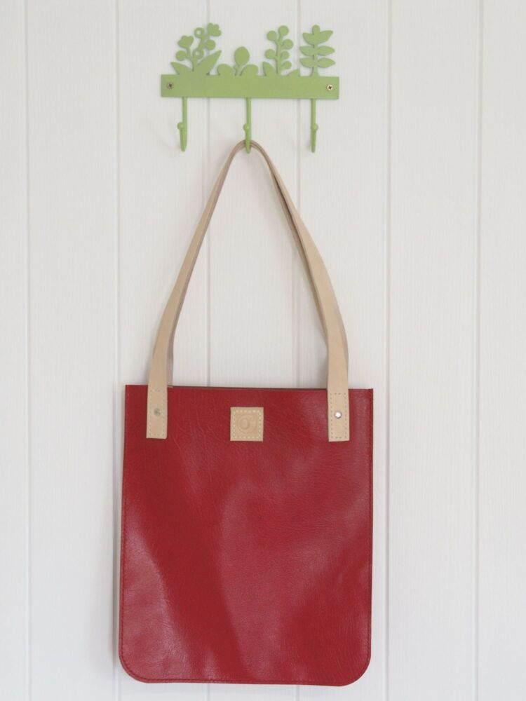 Genuine Hand Stitched Leather Tote Bag - Textured Red