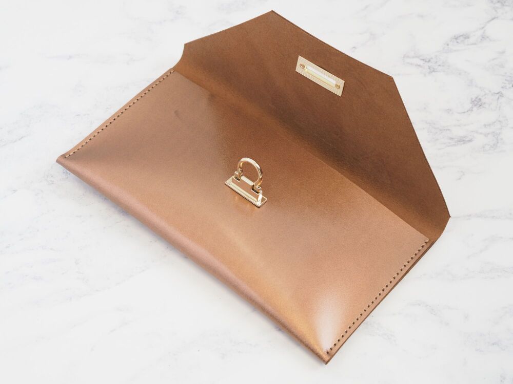 Hand Stitched Leather Clutch Bag - Bronze